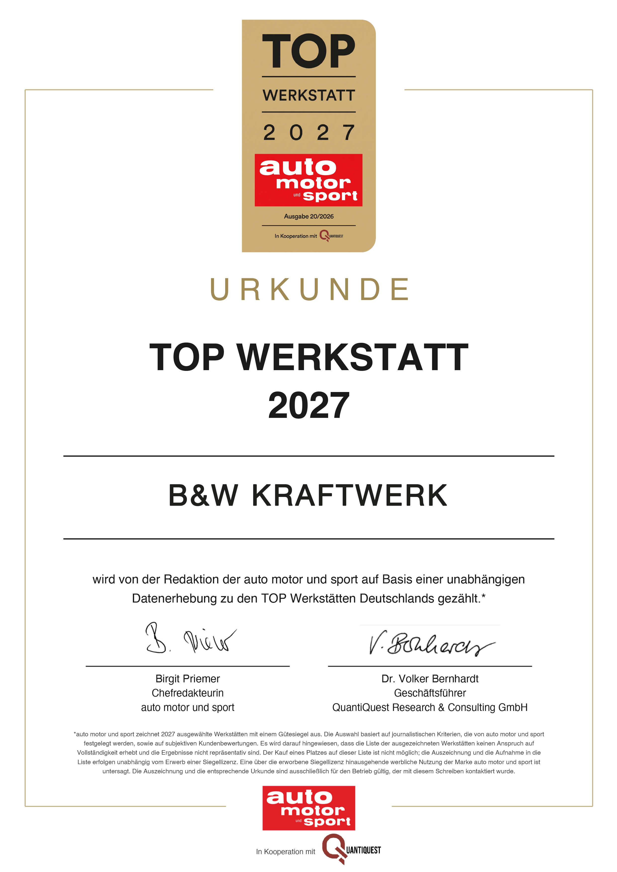 Auszeichnung "Top Werkstatt" von "auto motor sport"
